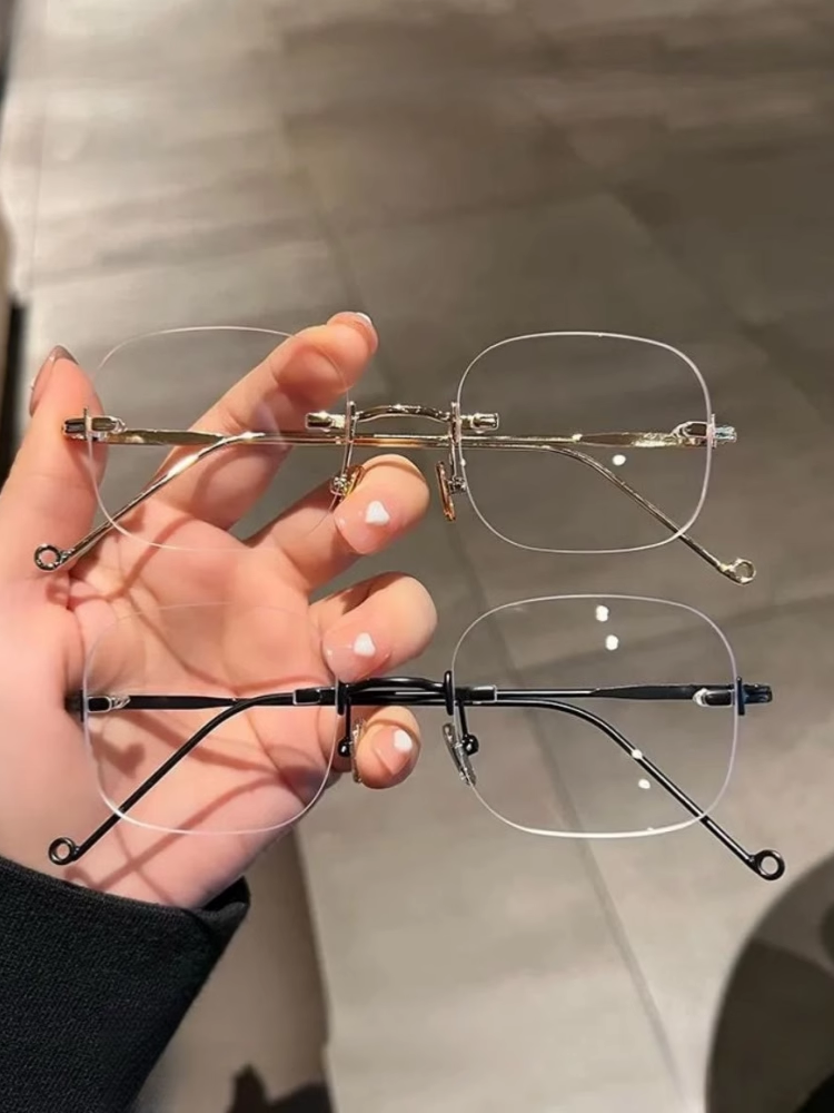 Trendy Instagram-Style Frameless Makeup-Free Look-Enhancing Glasses with Prescription or Non-Prescription Lenses, Ultra-Light Trendy Frames for Men and Women