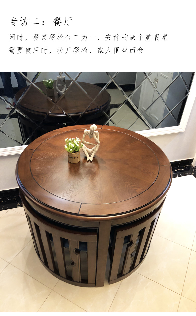 Bàn ăn Mỹ ghế gỗ tròn bàn tròn co lại bàn đàm phán một bàn sáu ghế kết hợp không gian tỉnh nội thất nhà hàng - Bộ đồ nội thất nội thất phòng ngủ