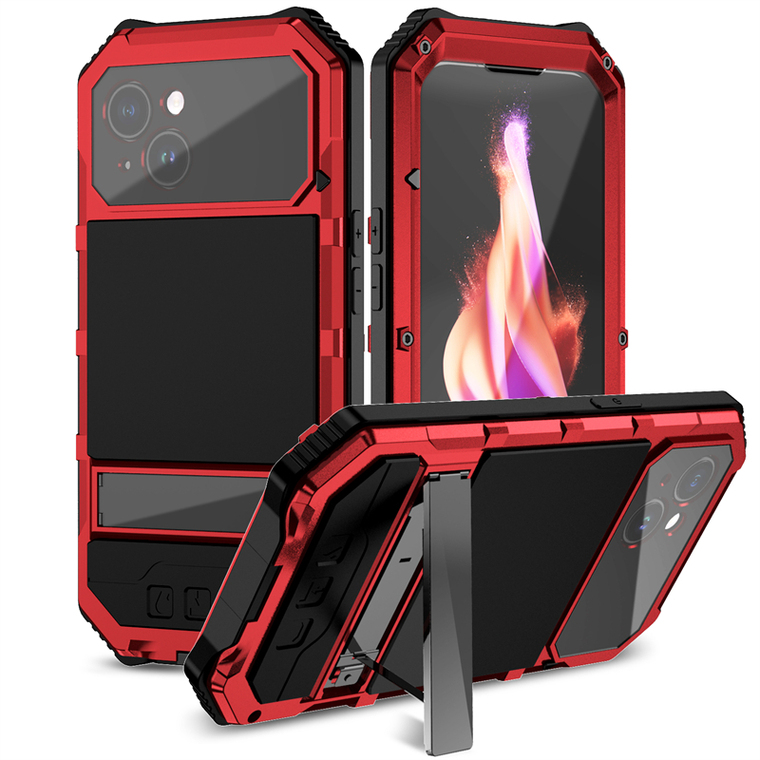 Metal Tough Shockproof 3 Layer Drop Resistant 360 Full Protection Kickstand Function High End Premium 15, 15 Plus, 15 Pro, 15