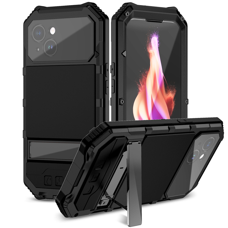 Metal Tough Shockproof 3 Layer Drop Resistant 360 Full Protection Kickstand Function High End Premium 15, 15 Plus, 15 Pro, 15