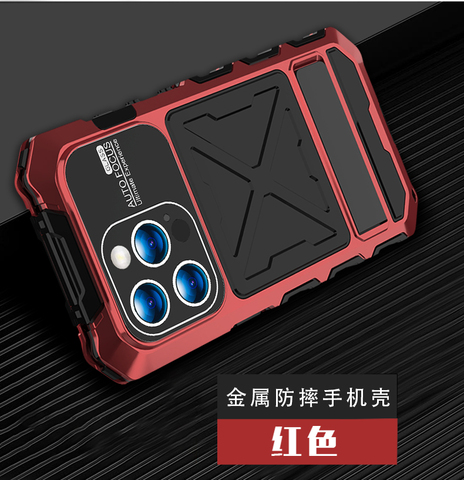 Red — RJUST 3 Layer Tough Shockproof Drop Resistant Metal Airbag 4 Corner 360 Full Protection Heavy Duty 15, 15 Plus, 15 Pro