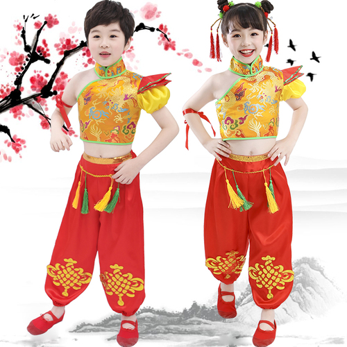 Chinese dragon drummer performance costumes for boy girls Children drum suit, boys and girls Chinese style, folk Yangko costume, children Dance Costume