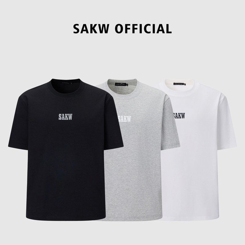 Sakw Official Summer Sorona Round Neck T-Shirt New Style 3D Letter Print Regular Shoulder Versatile Top