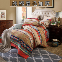Pure cotton brushed four-piece set thickened duvet cover 1 2 1 5 1 8 20 meters sheets autumn and winter cotton four-piece set