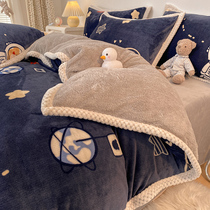 Milk Rabbit Velvet Bed Four Pieces Of Coral Suede Double Sided Plus Suede Quilt Cover Antistatic Winter Flannel Three Sets