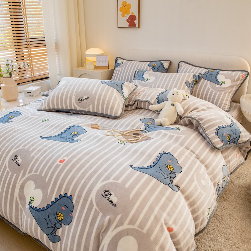 Winter thickening cow duvet plus coral velvet cute cartoon flannel cover in winter