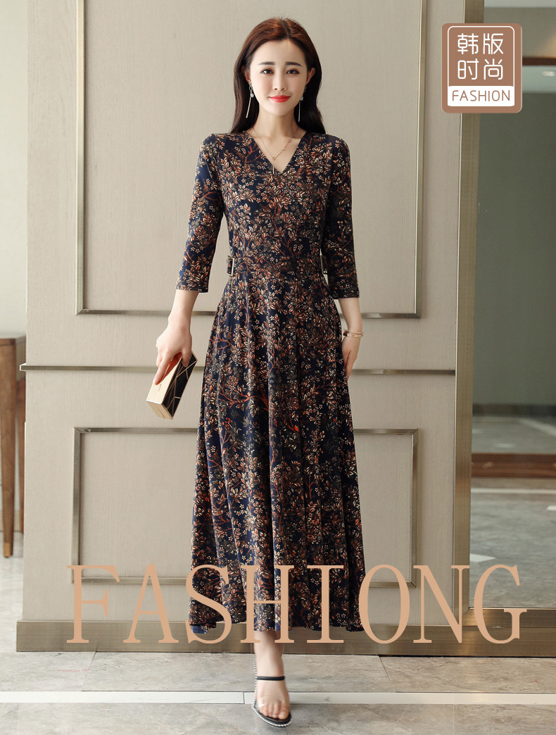 Yun Jia dress mùa thu 2018 mới nữ retro floral knit một từ dài váy ins siêu lửa váy nữ mùa đông váy liền thân chữ a đẹp