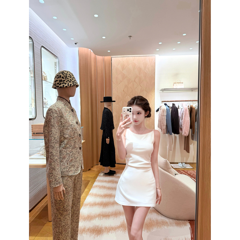 Jmshop Economic Upward Trend Rachel Dress Off-Shoulder Strap Dress Women's Summer Ruched Waist Slimming A-Line Dress