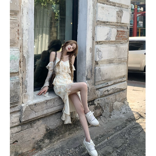 Длинная весенняя юбка, летнее платье, в цветочек, средней длины