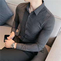 OECANA2021 mens casual solid color long sleeve shirt autumn new products Korean version of slim British shirt mens tide