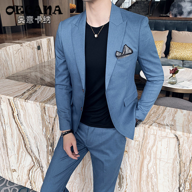 OECANA spring and summer thin suit suit men's wedding suit three-piece slim small suit Men's British suit