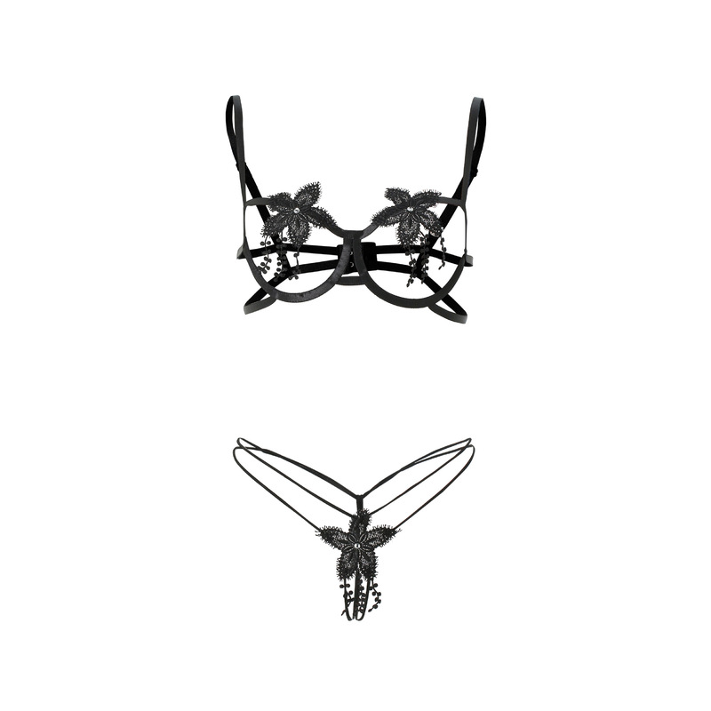 New Style Sexy Lingerie Set for Women with Small Busts, French Lace Underwire Push-Up Breathable Bra, Floral Three-Point Design
