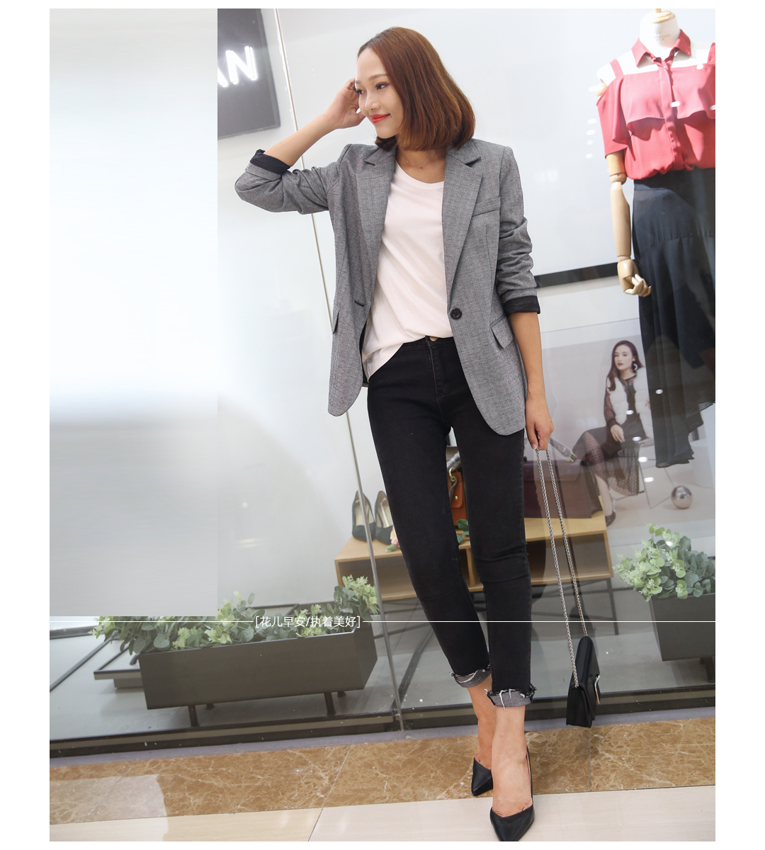 Mùa xuân 2019 phiên bản mới của Hàn Quốc của bộ đồ sọc nhỏ sang trọng kẻ sọc giản dị Anh retro phù hợp với áo khoác nữ bộ vest nữ đẹp