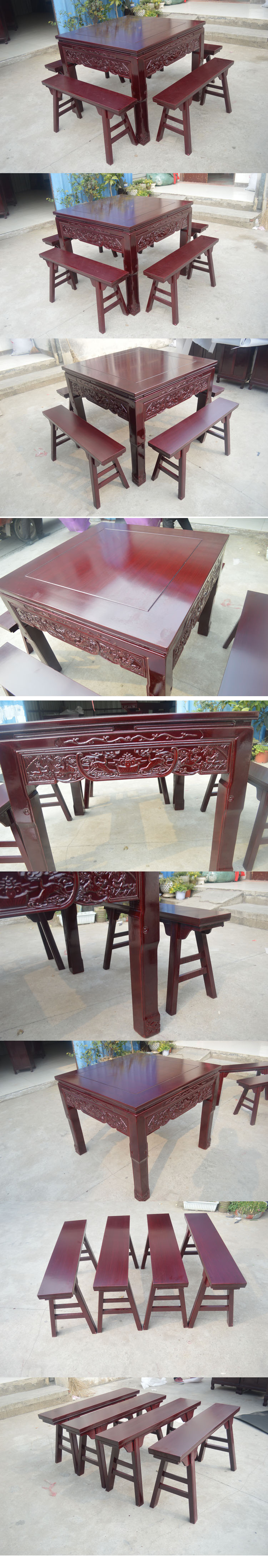 Bàn ghế gỗ rắn chạm khắc rắn Ganoderma lucidum Zhongtang bàn ghế bốn mảnh Trung Quốc cổ Thiên Chúa trường hợp ngồi xổm đầu trường hợp Tám bàn bất tử - Bàn / Bàn bàn gỗ