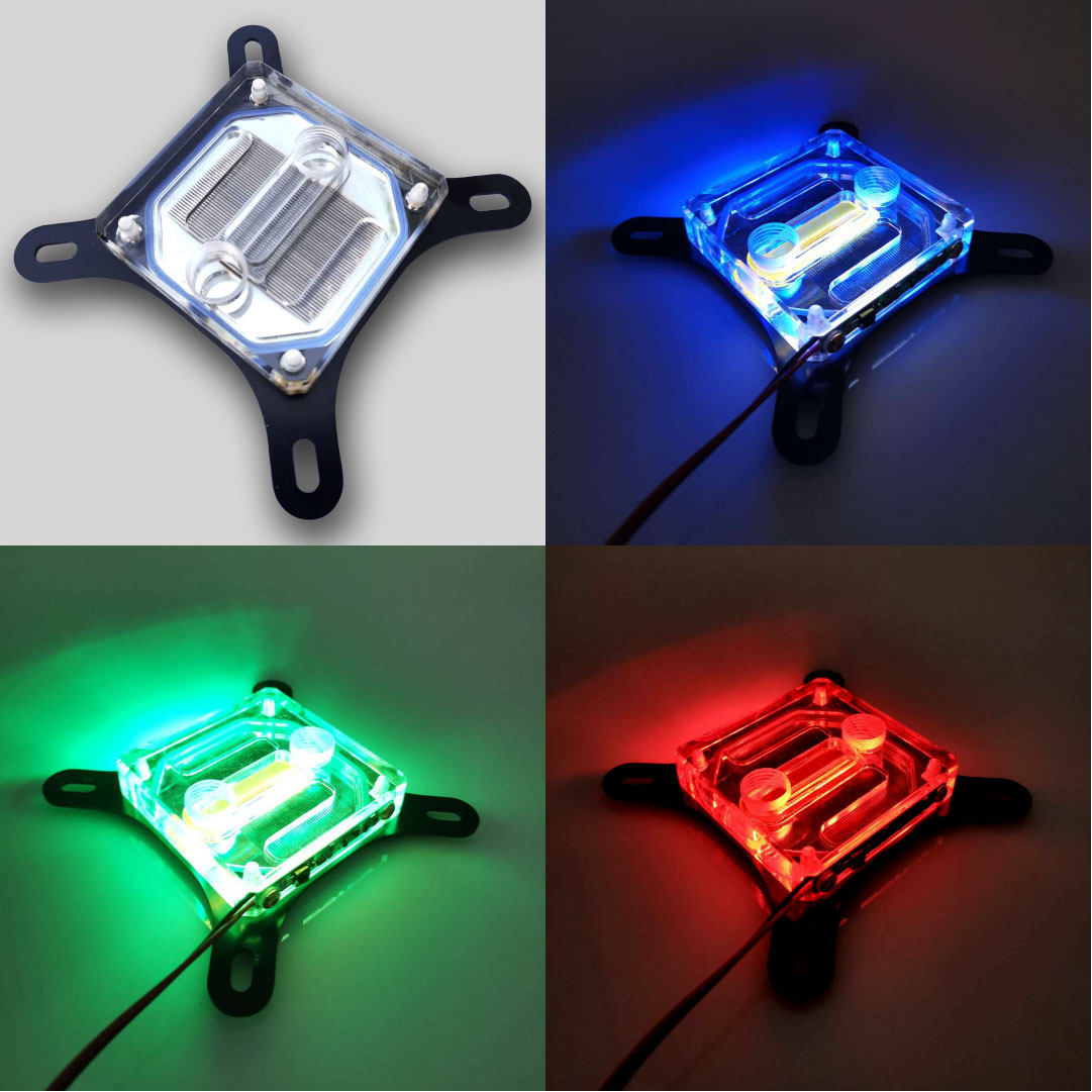 115X 2011 2066 AMD full copper acrylic cpu water cooling head with rgb lamp with remote control 4 colors