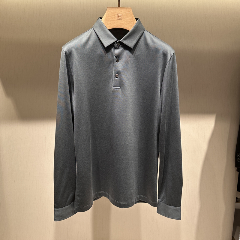 Bosssunwen Long-Sleeved T-Shirt 24 New Autumn and Winter Men's Clothing Silk Lapel Shirt 131220215560