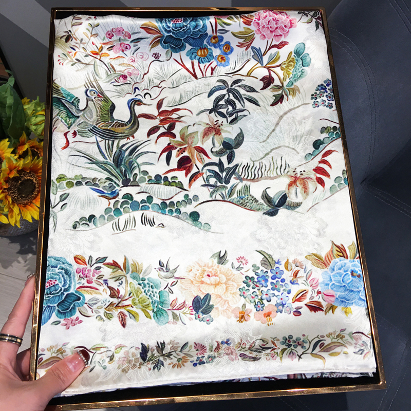 【Birds Flocking to the Phoenix】Double-Sided Satin Jacquard Silk Square Scarf, High-End Gift, Mulberry Silk Scarf for Women