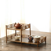 Qingzhuju Plum deer bamboo tea shed Spring high and low second gear teacup rack Tea storage rack Bogu rack small ornaments