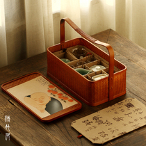 Qingzhu Ju bamboo woven tea box Tea storage box Food box Festival tea packaging Japanese retro tea box Bamboo basket