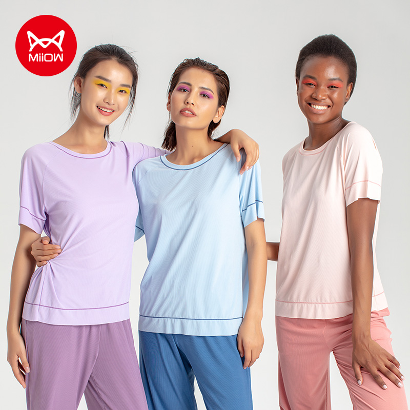 Cat ice cream clothing summer ice silk pajamas women's T-shirt new women's summer thin home clothes short-sleeved suit tide