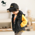 Quần áo bé trai denim 2019 quần áo thu đông 2018 mới cộng với chữ nhung thêu áo vest trùm đầu shop quan ao baby Áo ghi lê