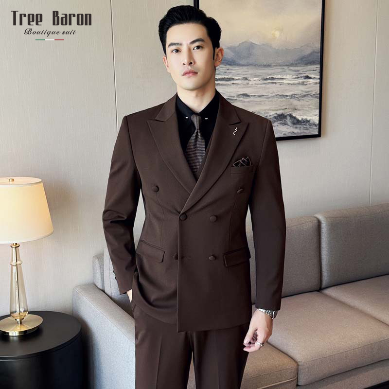 High-End Wool Suit for Men, Wedding Dress, Double-Breasted Business Slim Fit Formal Wear, Groom's Suit, British Style High-End Wool Suit for Men, Wedding Dress, Double-Breasted Business Slim Fit Formal Wear, Groom's Suit, British Style