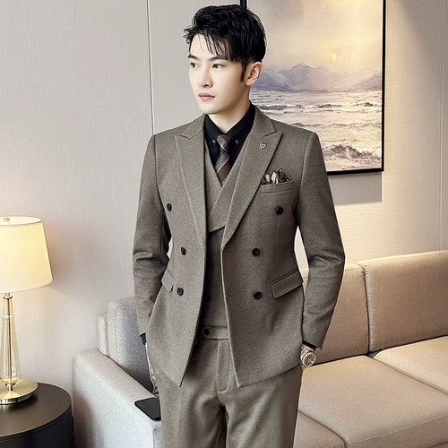 Демисезонный шерстяной классический костюм, модное свадебное платье, комплект, увеличенная толщина, 3 предмета