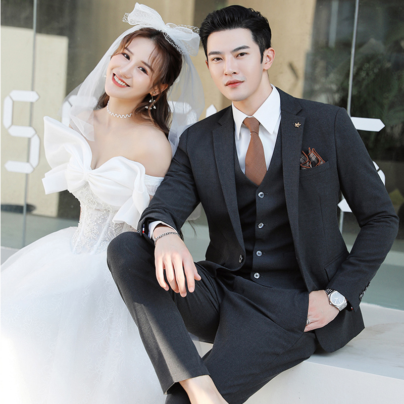 Groom's wedding Western suit male suit gown Inn suit Three sets Korean version for business casual career positive dress-Taobao