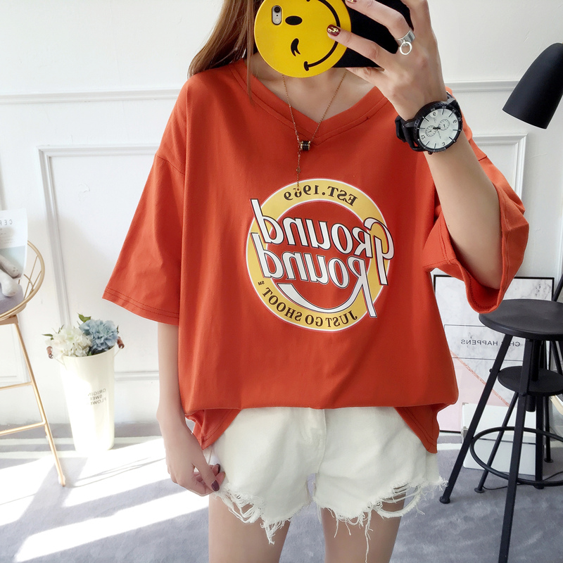 Mùa hè mới béo mm che bụng áo phiên bản Hàn Quốc của nữ cổ chữ V cỡ lớn Tây Tạng thịt ngắn tay áo thun cotton nữ hoang dã quần mặc trong váy