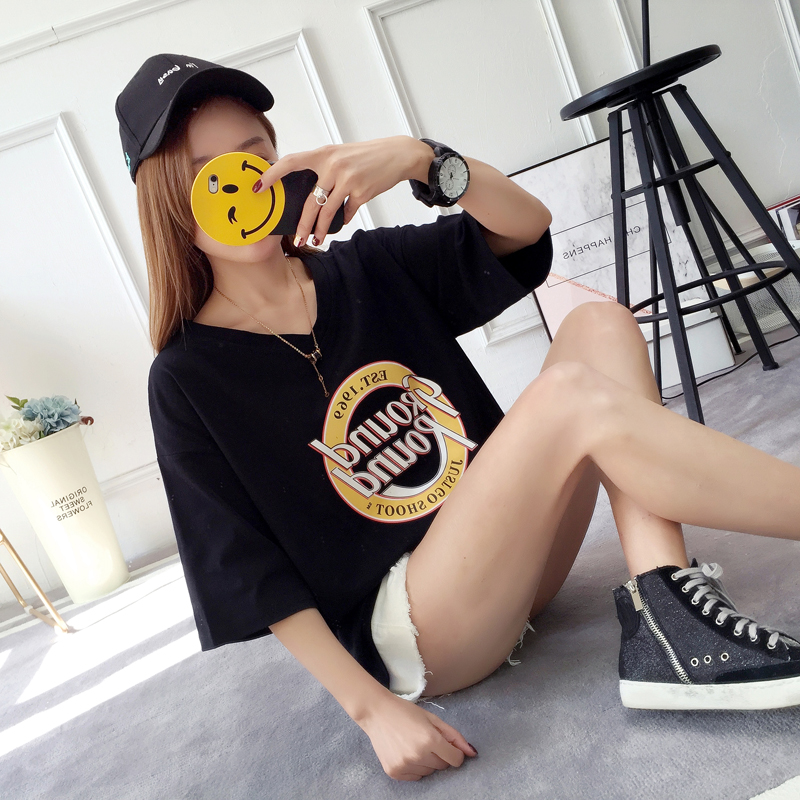 Mùa hè mới béo mm che bụng áo phiên bản Hàn Quốc của nữ cổ chữ V cỡ lớn Tây Tạng thịt ngắn tay áo thun cotton nữ hoang dã quần mặc trong váy
