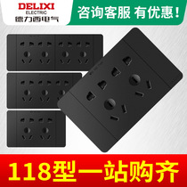 De Force West Black 118 Type Nine-Hole Socket Home twelve Holes Concealed 100 holes Wall Porous Switch Panel 9