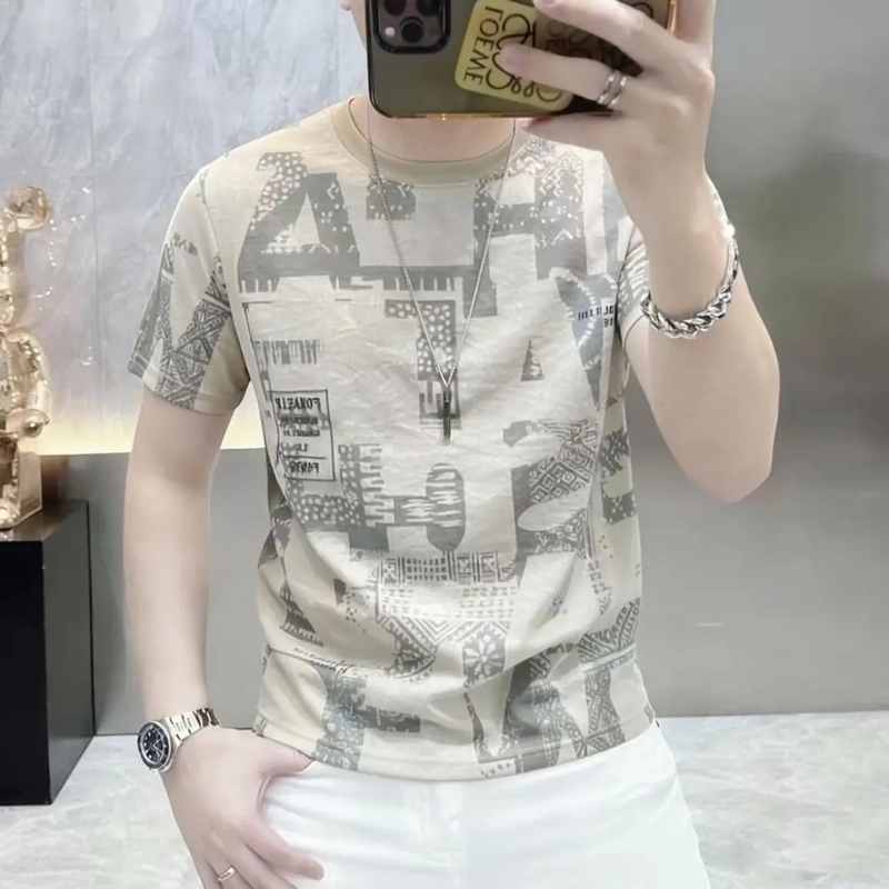 Carl Boutique Clothing Summer Thin Short-Sleeved T-Shirt Men's Retro Printed T-Shirt Breathable Round Neck Half-Sleeved T-Shirt