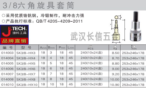 JETECH Jetco Tools 3 8 series hexagonal screw sleeve SK3 8-HX3 4 5 6 7 8 10