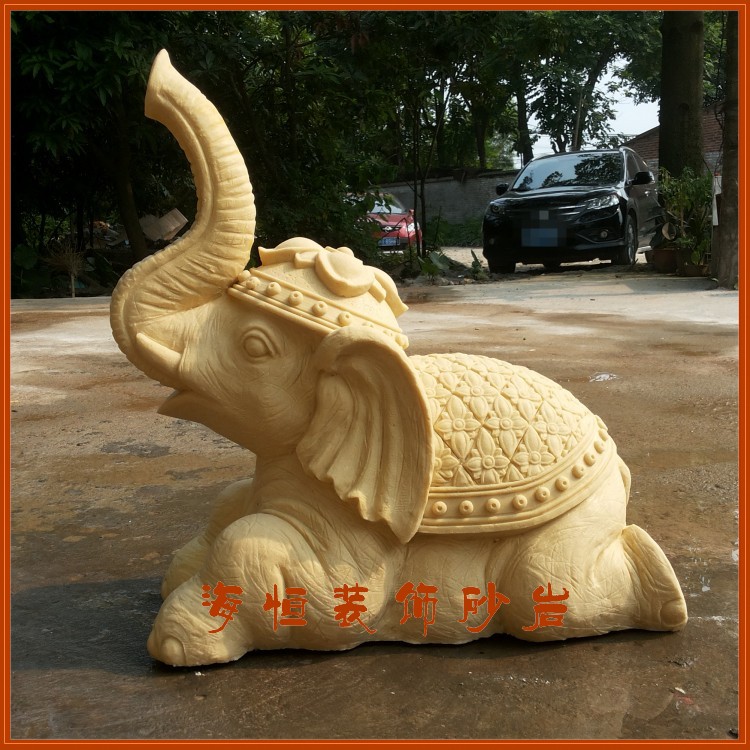 Haiheng sandstone sculpture relief round sculpture city sculpture hotel villa courtyard decoration ornaments lucky water spray elephant
