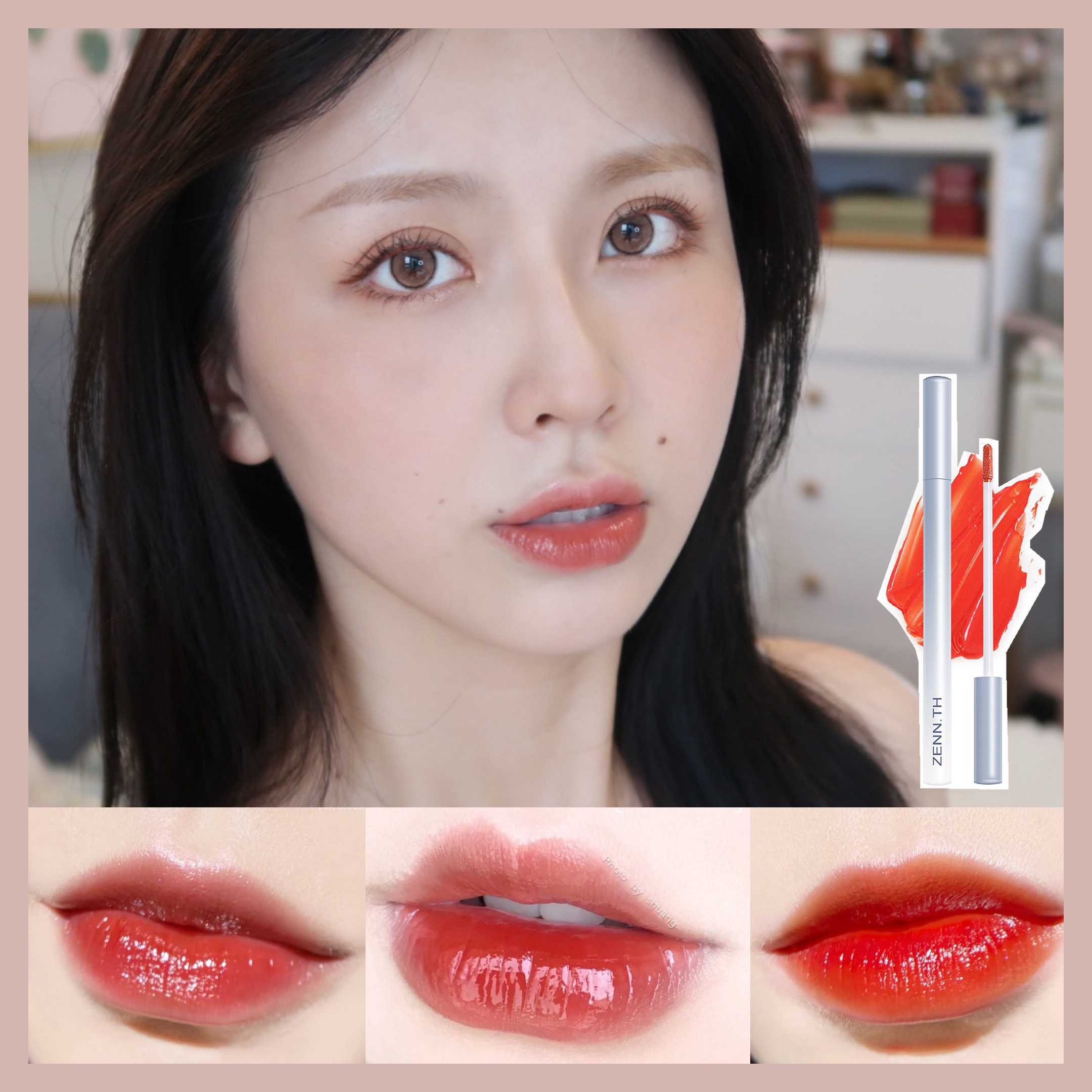 It's heart-moving, ZENN TH WATER LIGHT GLASS LIP GLAZE NEW DYEING LIP 03 04 06 CINNAMON WATER RED APRICOT