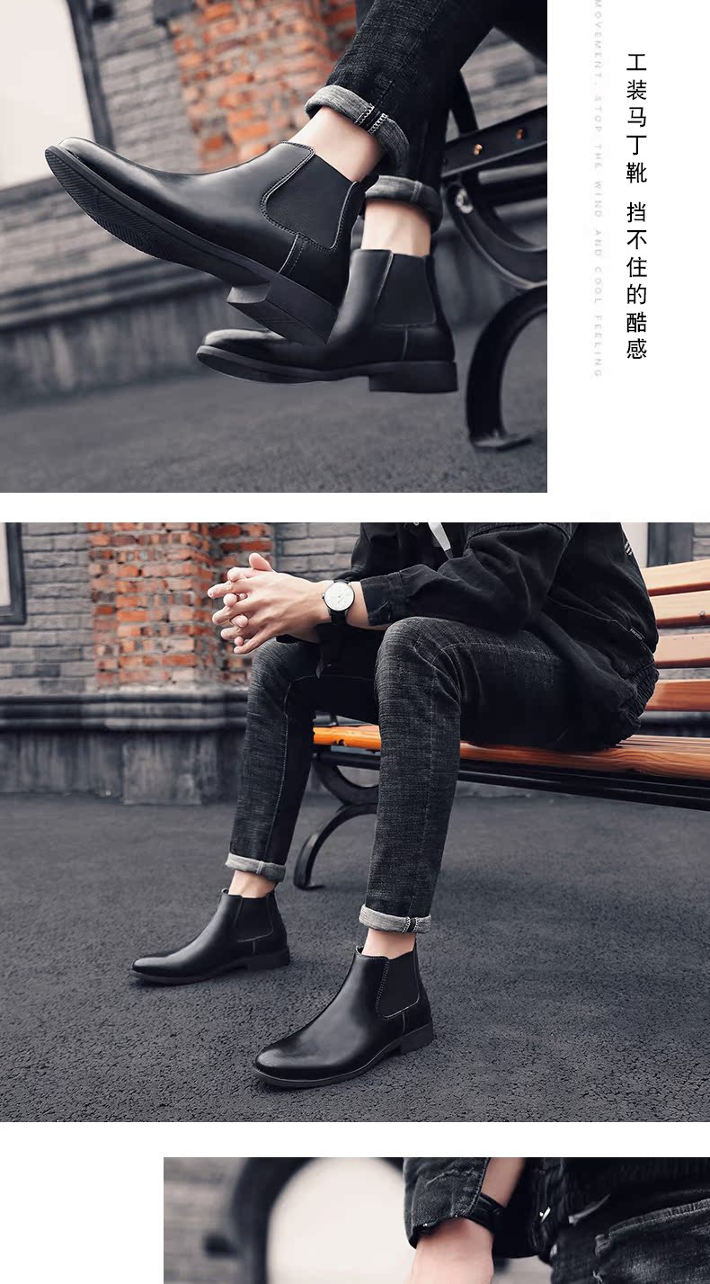 Giày bốt nam Martin gió cao Giày đế xuồng da hoang dã Giày boot nam mùa đông cộng với đôi bốt nhung ấm áp của Chelsea mẫu giầy thể thao nam