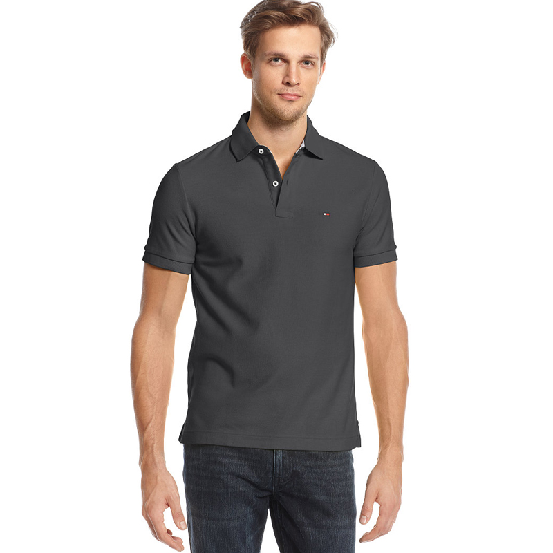 Áo thun nam xuyên thấu Tommy Hilfiger đơn giản cổ điển vừa vặn với áo sơ mi nam tay ngắn màu rắn áo polo tay dài