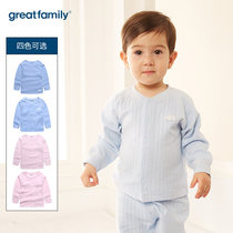 Ge Ruijia mens and womens treasure Long-sleeved placket top Autumn childrens clothing baby clothes top shoulder open home clothes Leyou