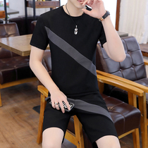 Mens casual suit summer trend short-sleeved shorts two-piece loose five-point pants Tide brand outside wear 5-point pants