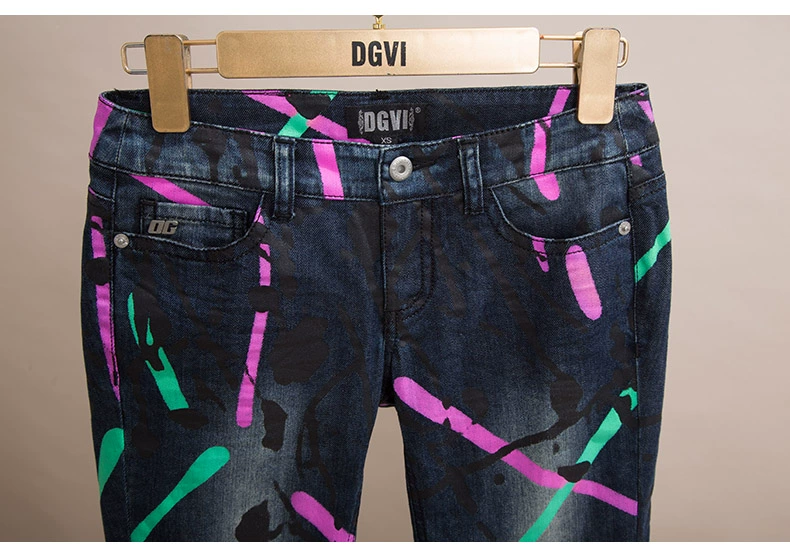 DGVI Tide thương hiệu quần jean nữ mùa xuân 2020 màu keo mới in màu tương phản làm trắng quần mỏng thời trang - Quần jean