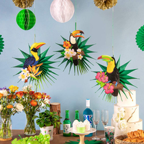 Kindergarten environmental creation wall environment decoration living room forest pastoral style toucan paper flower fan pendant