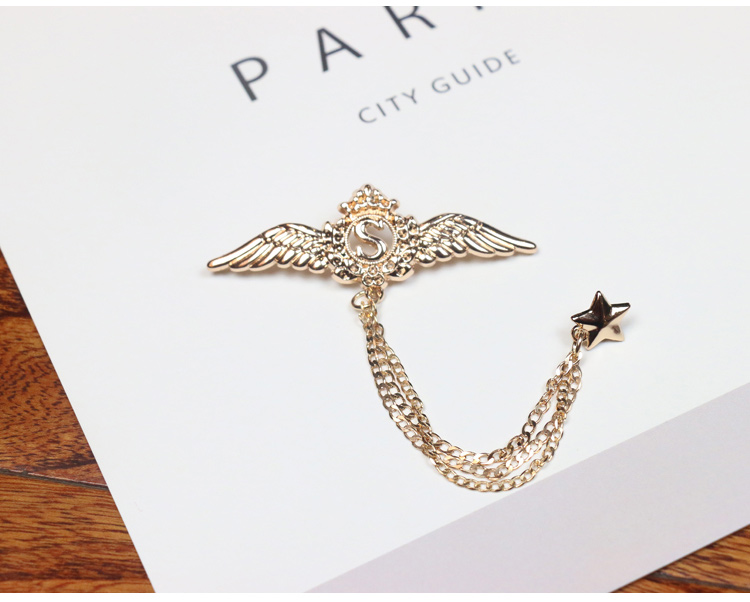 Nam Trâm Corsage Hàn Quốc Phù hợp cao cấp Huy hiệu Angel Wings Chain Pin khóa Cổ áo Pin Nữ Vintage Badge - Trâm cài phụ kiện cài áo vest nam