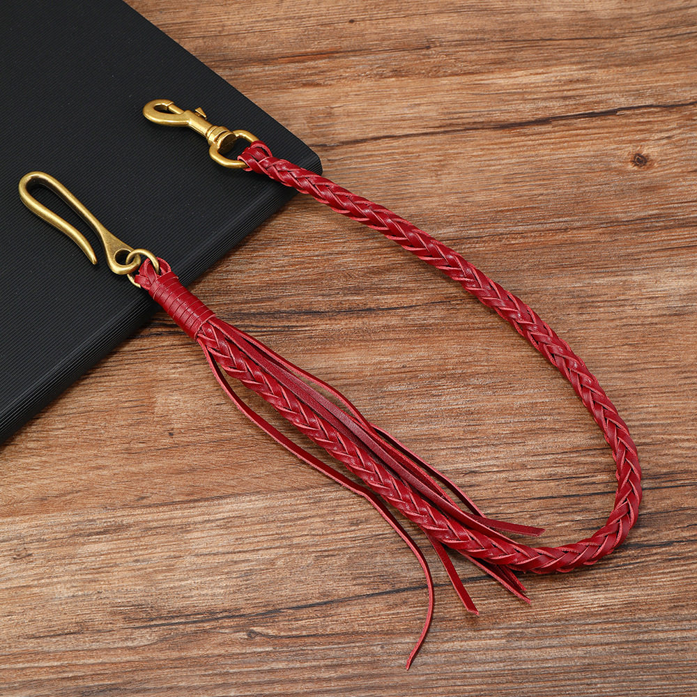 欧美新款朋克复古手工编织牛皮流苏裤链简约时尚可拆卸男女腰链