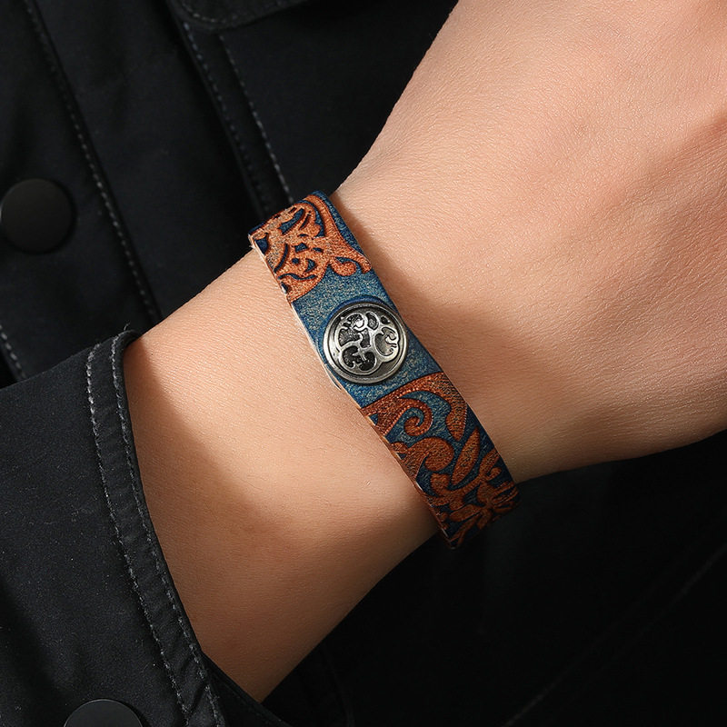 欧美新款饰品简约文艺复古牛皮手链跨境热销DIY刻字光板男女手镯 (复制)