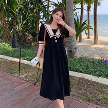 Gentle wind dress summer large size womens clothing fat mm medium-long temperament 2021 new thin small black dress