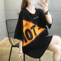 Large size womens short-sleeved T-shirt medium-long fashion casual fat mm summer top tide 2021 new dress