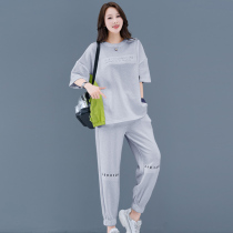 Large size womens two-piece suit Korean version loose casual 2021 new fat mm summer clothes show thin age reduction foreign style