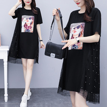 Large size womens dress thin fashionable age-reducing foreign style 2021 new loose Korean version of fat mm fried street summer dress