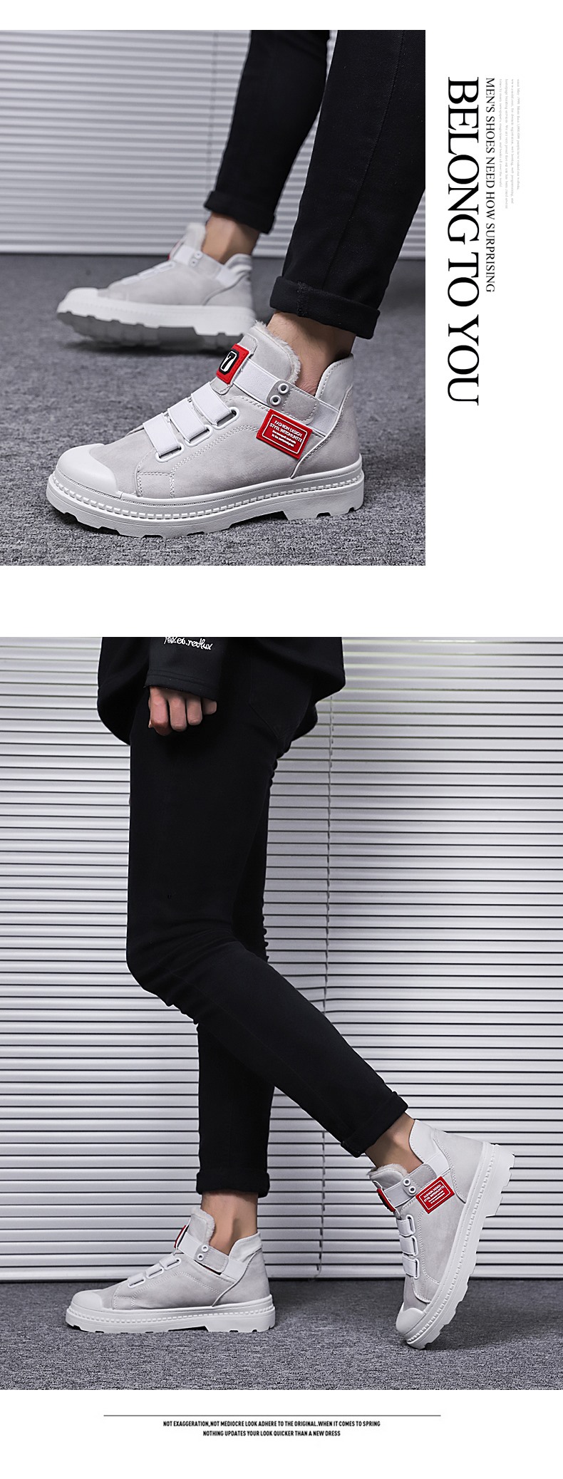 Giày nam đế xuồng cao cấp Phiên bản Hàn Quốc của xu hướng giày cộng với giày cotton nhung ấm áp mang giày đế xuồng Martin giày cao cổ