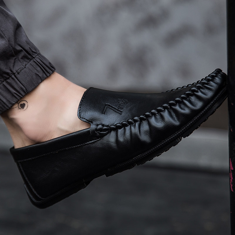 Doudou shoes men's spring and summer casual leather shoes Korean trend fashion driving shoes soft leather men's shoes slip-on shoes